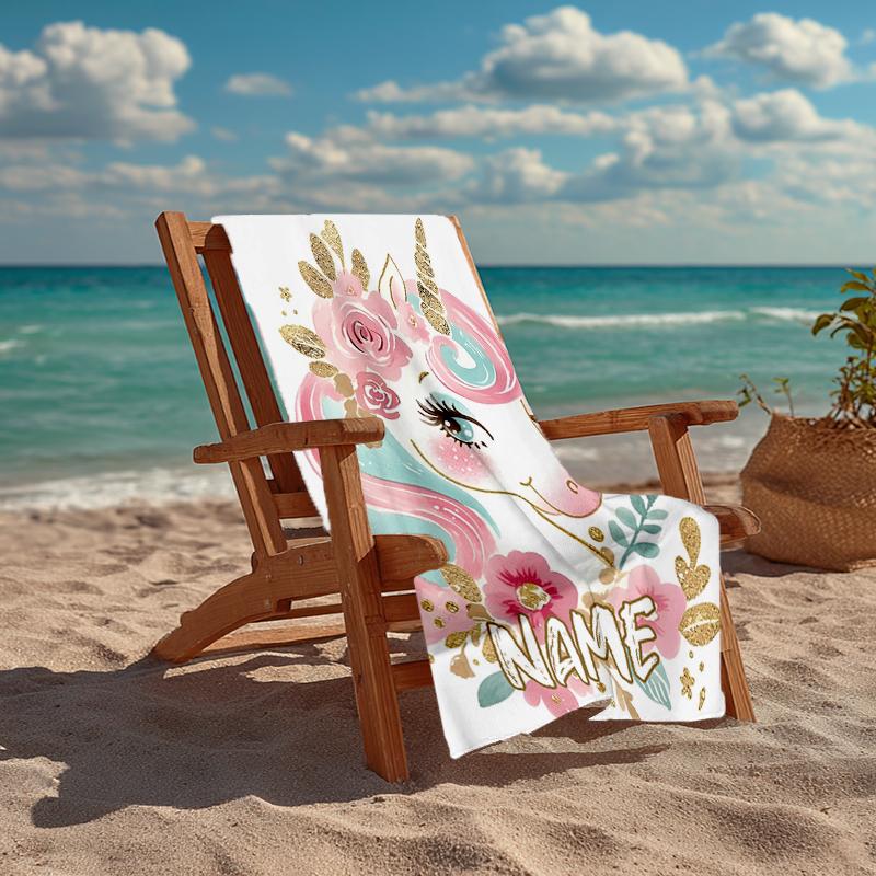 Custom Name Ultra-Soft Beach Towel with Unicorn Theme,Ideal for Pool - Camping, Diving - Perfect Travel Essential, Vibrant Beach Towel.