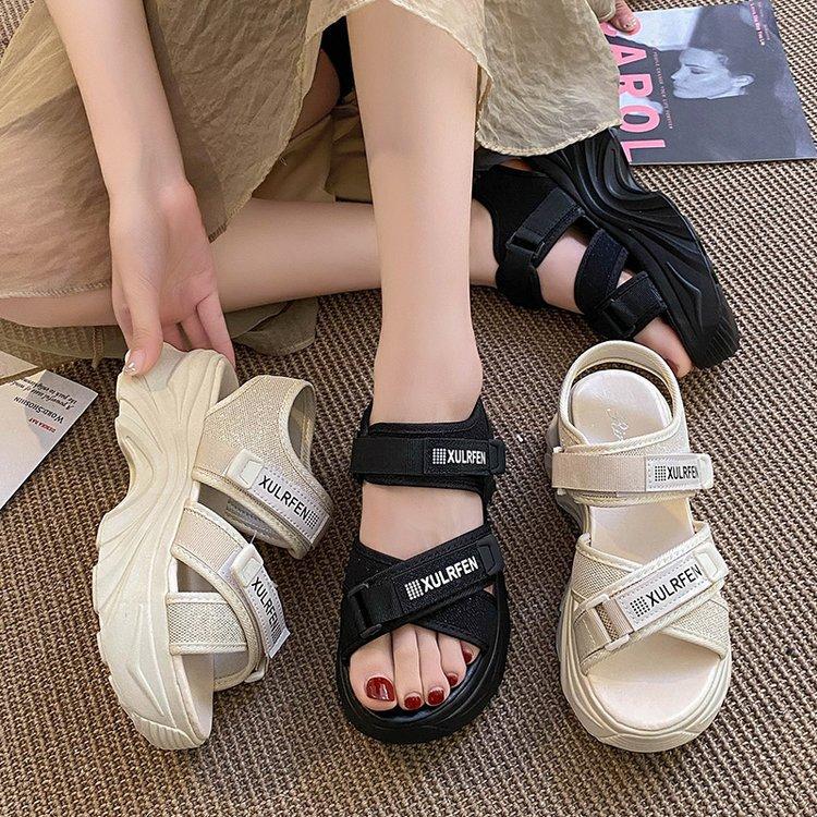 Sports Sandals Women's 2025 Summer New Platform Women's Shoes Fashion Solid Color Velcro Beach Casual Women's Sandals
