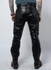 Мотоциклист Стильные Черные Дизайнерские Брюки-треки из Натуральной Кожи Ягненка Ручной Работы на Молнии Мужские