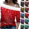 Women's Long Sleeve Tops Fashionable Women's Loose Christmas Tree Print Off Shoulder Pullover