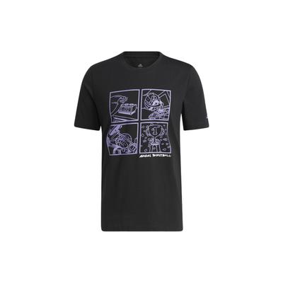 Баскетбольный спортивный пуловер с мультяшным узором, футболка с коротким рукавом, мужские топы, черный HF8164