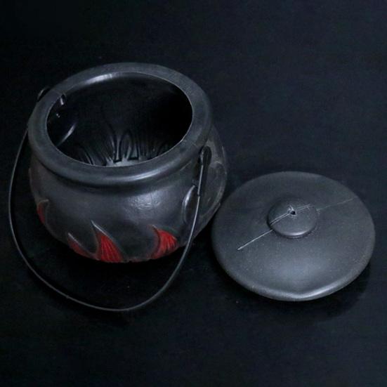 Ведро для конфет на Хэллоуин, украшение, ручной котел ведьмы, черный пластиковый горшок, огненная бочка с ручкой для украшения вечеринки на Хэллоуин