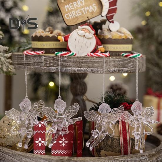 4 шт. подвесные украшения в виде ангела, прозрачный акриловый кулон в виде ангела, хрустальная фигурка летящего ангела для рождественских елок, стен, окон, дверей