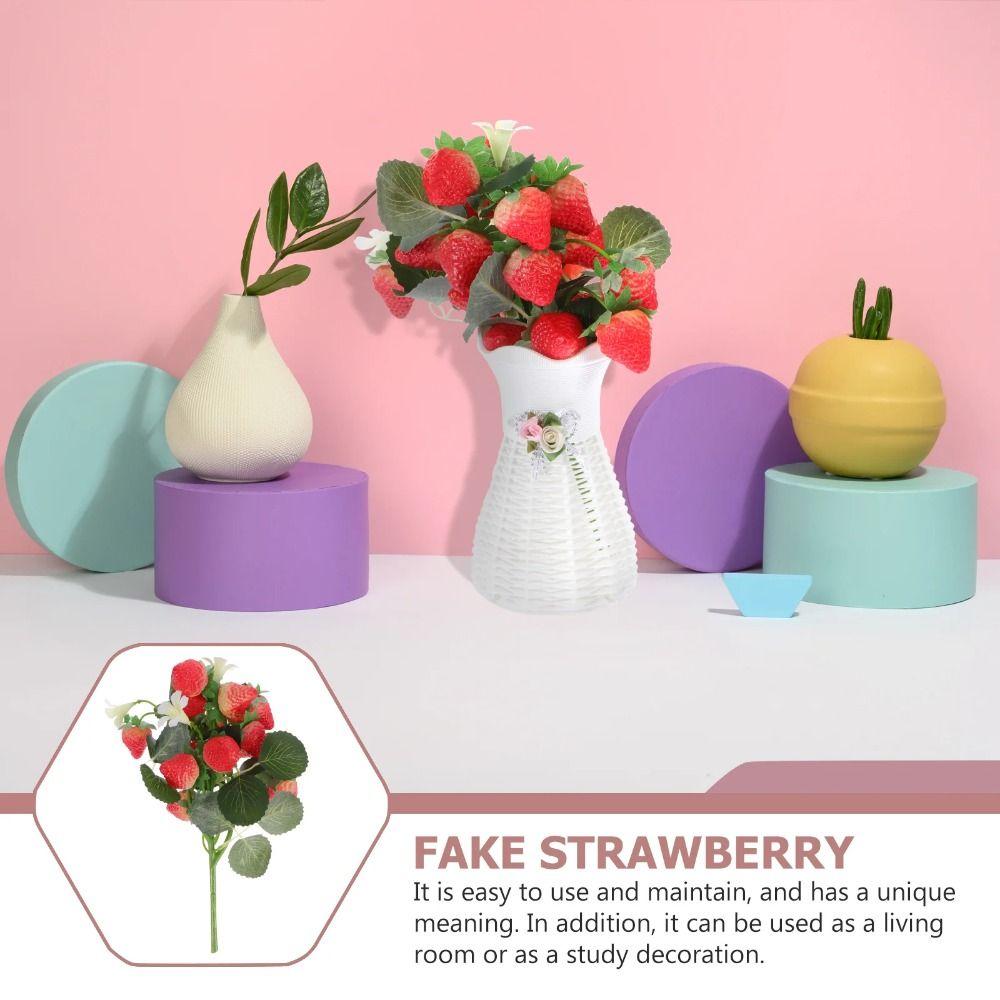 Lifelike Artificial Strawberry Berry Branch Plastic Simulation Plant Fruit Table Center Layout