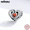 Authentic 925 Sterling Silver Heart Bead Red CZ Charms Fit Original Bracelet Pendant Jewelry