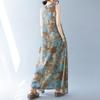 Real summer new bohemian literary loose round neck print sleeveless dress women's medium and long