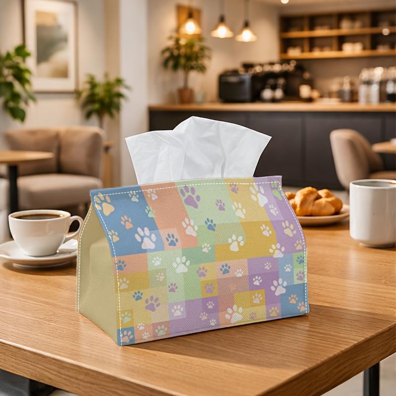 1pc Pastel Geometric Tissue Box | Multi-functional Napkin Dispenser, Two Sizes Available Suitable for Home, Parties, Car Decoration Paw Print Checkerb