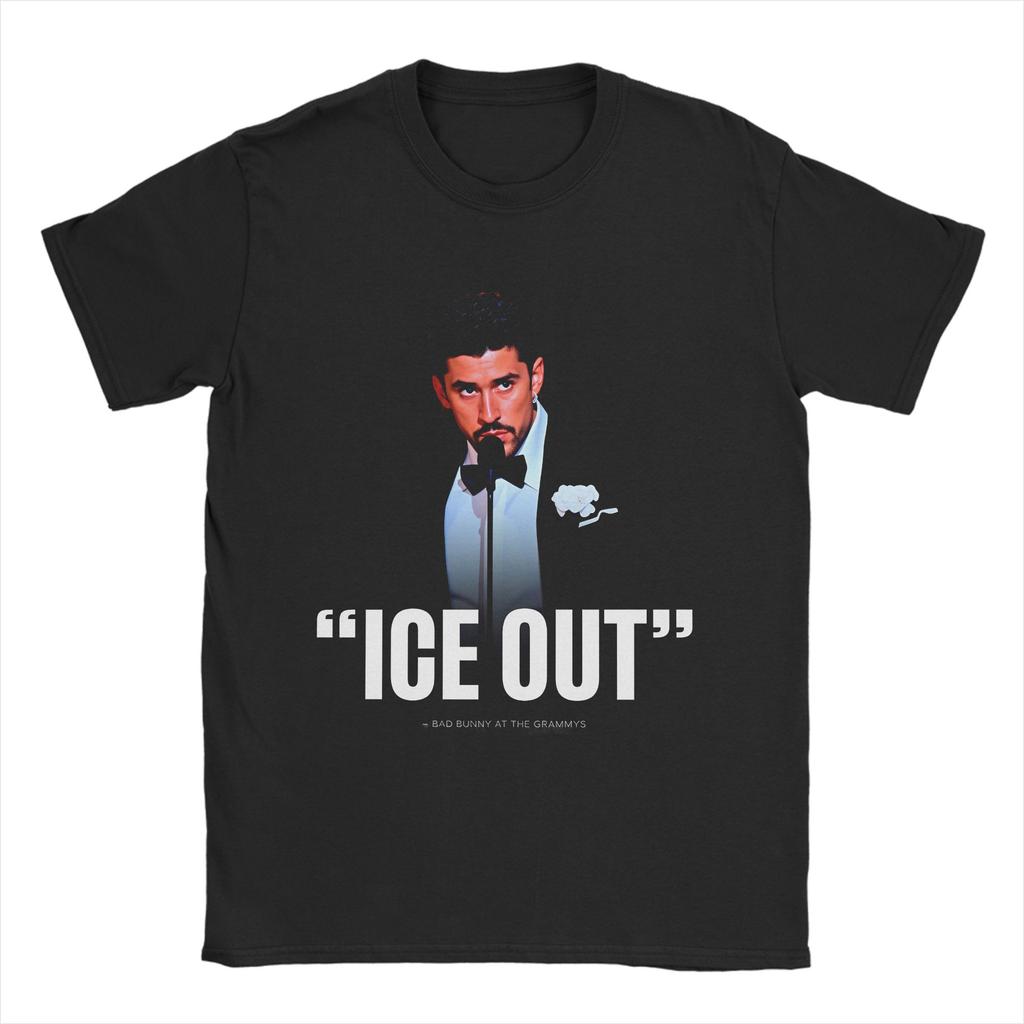Leisure ICE OUT Bad Bunny TShirts Unisex Round Collar Cotton T Shirt Short Sleeve Tees Gift Idea Clothing