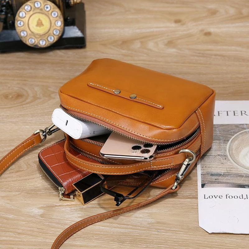 Vegetable Tanned Top Layer Cowhide Small Square Bag Mini Bag Retro Summer New Fashion Genuine Leather Women's Crossbody Bag