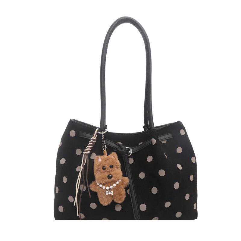 Vintage Suede Polka Dot Tote Bag Women Large Capacity Shoulder Bag