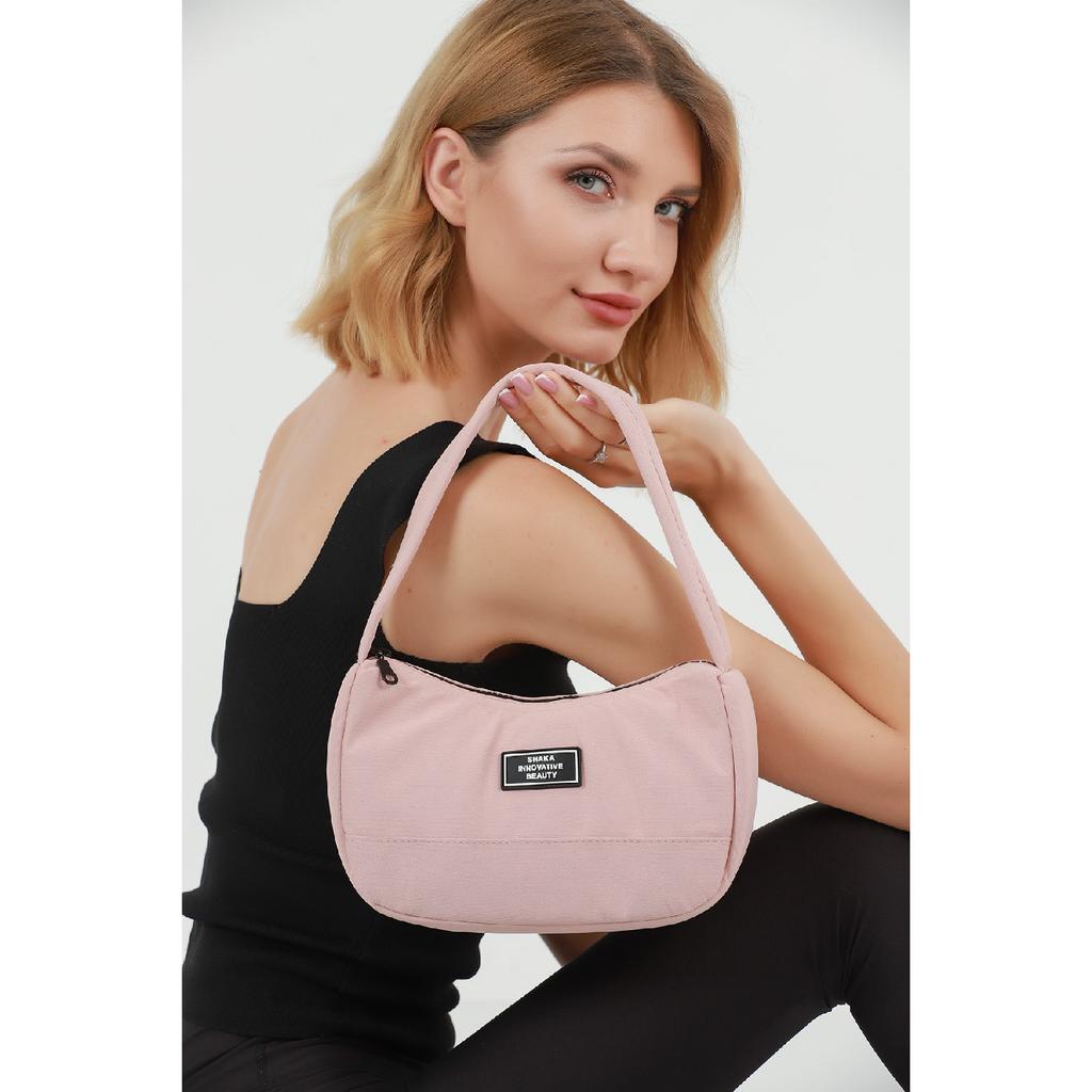 Black U11 Single Zipper Compartment Daily Sports Baguette Canvas Fabric Women's Hand And Shoulder Bag B:16E: 26