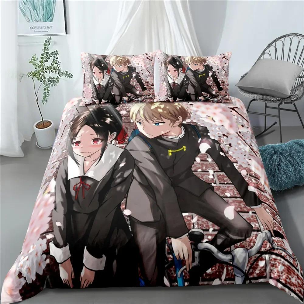 Аниме Kaguya-sama: Любовь — это война Напечатанный на 3D Пододеяльник Комплекты постельного белья Двуспальный Полуторный Полный Квинсайз Кингсайз Взрослый Детский Постельное белье Покрывало для одеяла