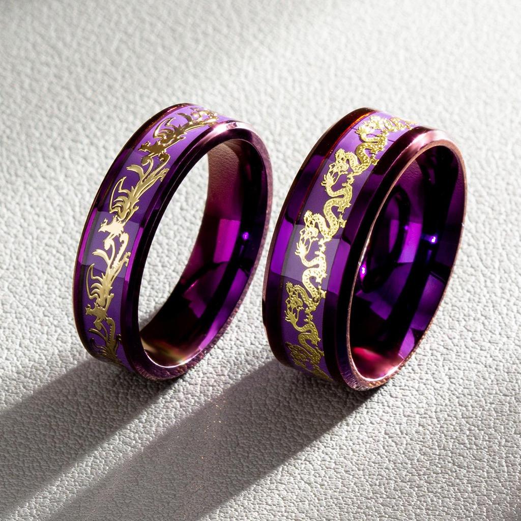 Jiu Zi Li Huo Dragon and Phoenix Titanium Steel Couple Rings - 25th Anniversary Edition