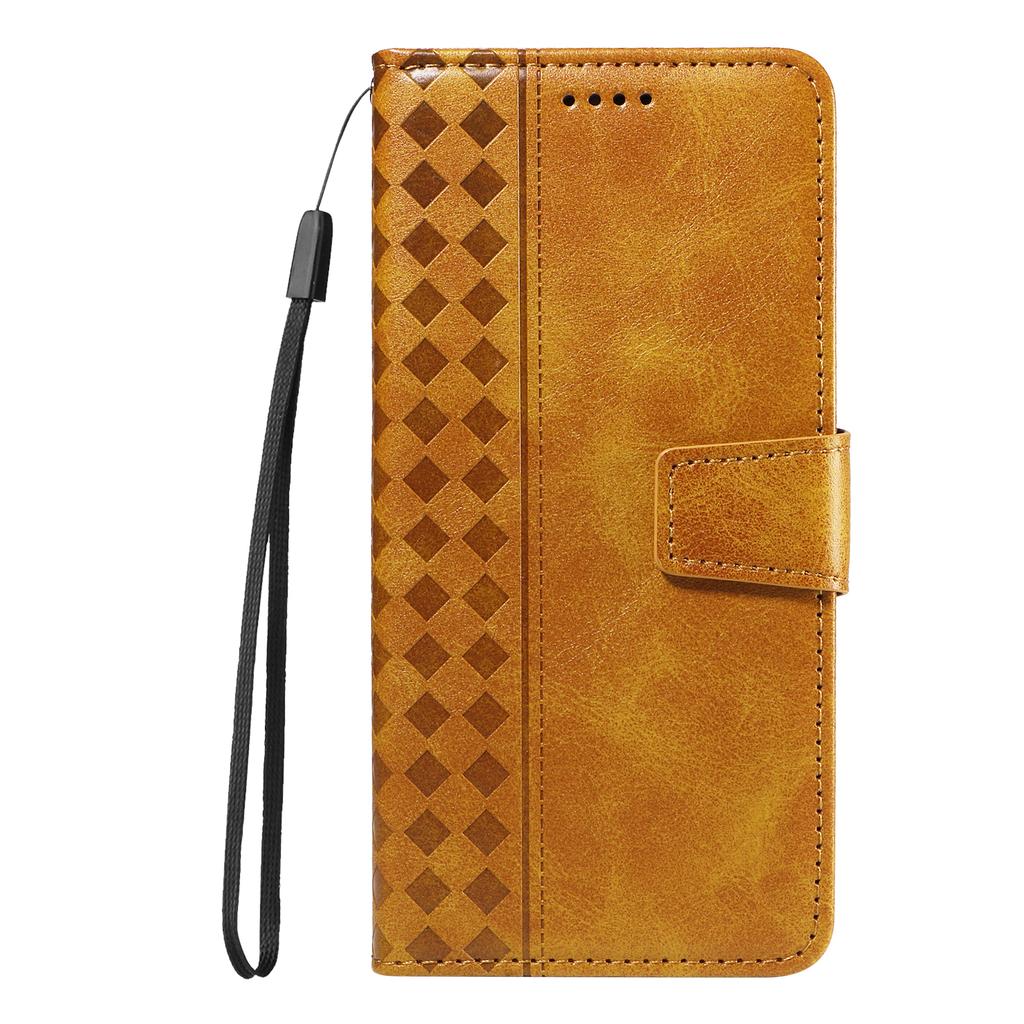 For Honor 400 Lite 5G Leather Case Wallet Stand Grids Imprinted Phone Cover with Strap