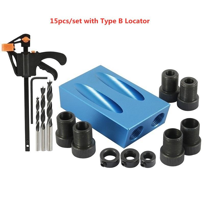 Pocket Hole Jig Kit 15 Degree Angle Drill Guide Set Woodworking Oblique Hole Locator Drill Bits Hole DIY Carpentry Tools