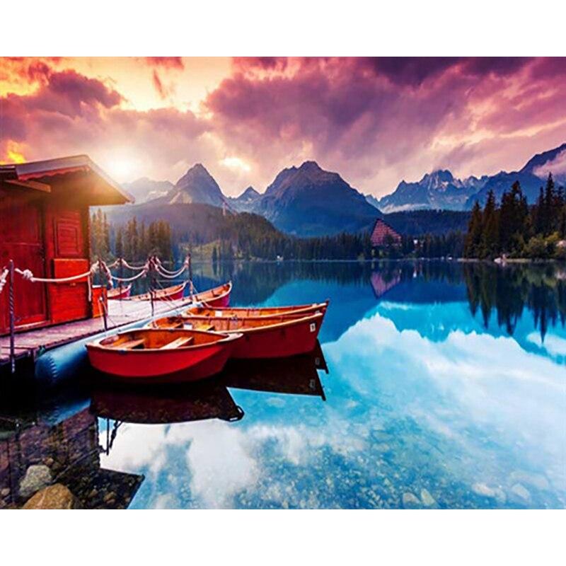 New 5D DIY Diamond Painting Sea View Diamond Embroidery Sailboat Cross Stitch Full Round Drill Home Decor Manual Art Gift