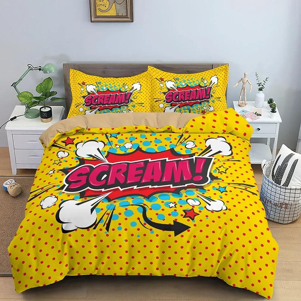 Comic Pattern Duvet Cover Queen King Cartoon Bedding Collection For Boys Girls Hippie Hip Hop Rock Style Polyester Comforter Cover