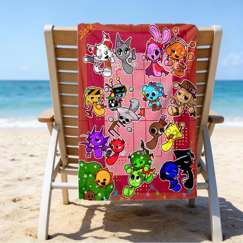 proof beach towel with a Sprunki Game3 pattern - soft,absorbent,quick-drying,machine washable - perfect for swimming,camping,bathing
