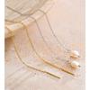 Yhpup Waterproof Stainless Steel Natural Pearls Drop Chain Long Hanging Earrings Temperament Popular Chic Korean Jewelry Gift