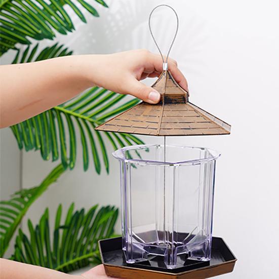 1 Set Bird Feeder Easy To Install Large Capacity Convenient Transparent House Shape Bird Hanging Food Container Home Supplies