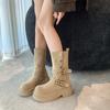 Brown Retro British Style Thick Heel Thick-soled Martin Boots Women's 2025 New Spring and Autumn Thin and Heightened Short Boots