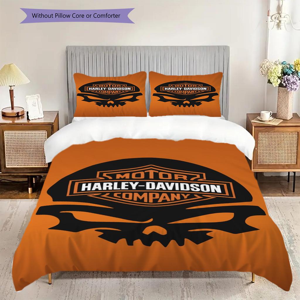 Vintage HarleyDavidson American Flag Bedding(1 * duvet cover + 2 * pillowcase, without core) Bedding set Christmas birthday gift Soft and comfortable