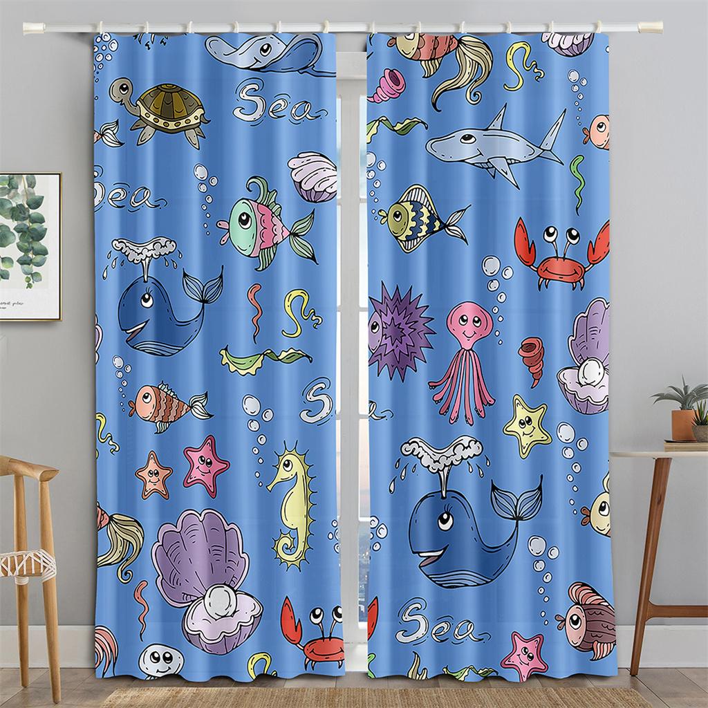 Children's Favorite Underwater World Animal Mermaid Shade Curtain Living Room Bedroom Baby Room Decor Cortina 2 Panels