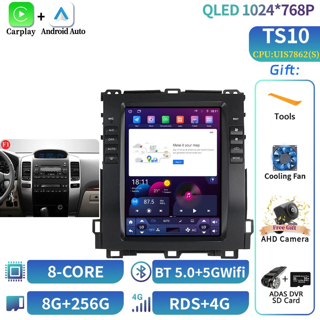 10.4"Для Prado 120 Lexus GX470 Для Toyota Land Cruiser 2002-2009 Android Навигация CarPlay Автомобильное радио Мультимедиа Экран Стерео