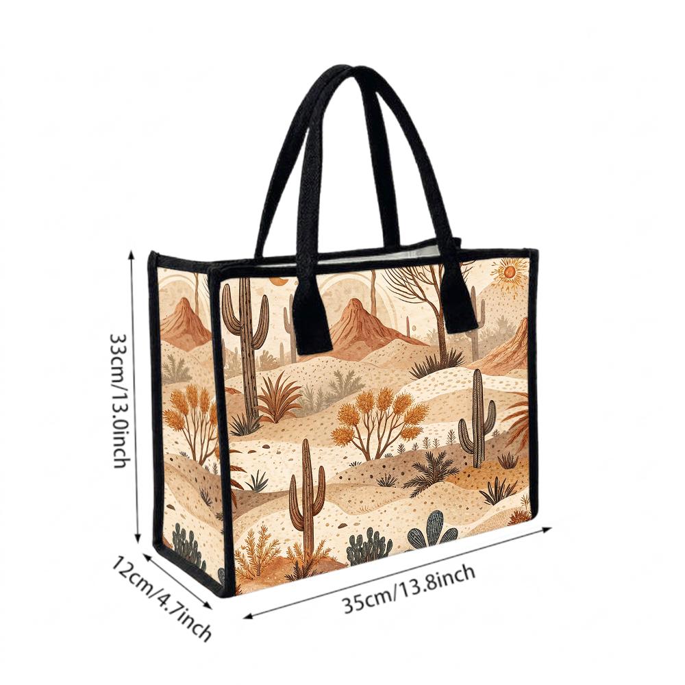 Desert Cactus Printed Tote Bag Large Capacity Casual Shoulder Bag for Daily Use