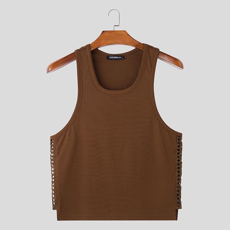 INCERUN Мужские летние майки без рукавов с вырезами по бокам, облегающие укороченные футболки