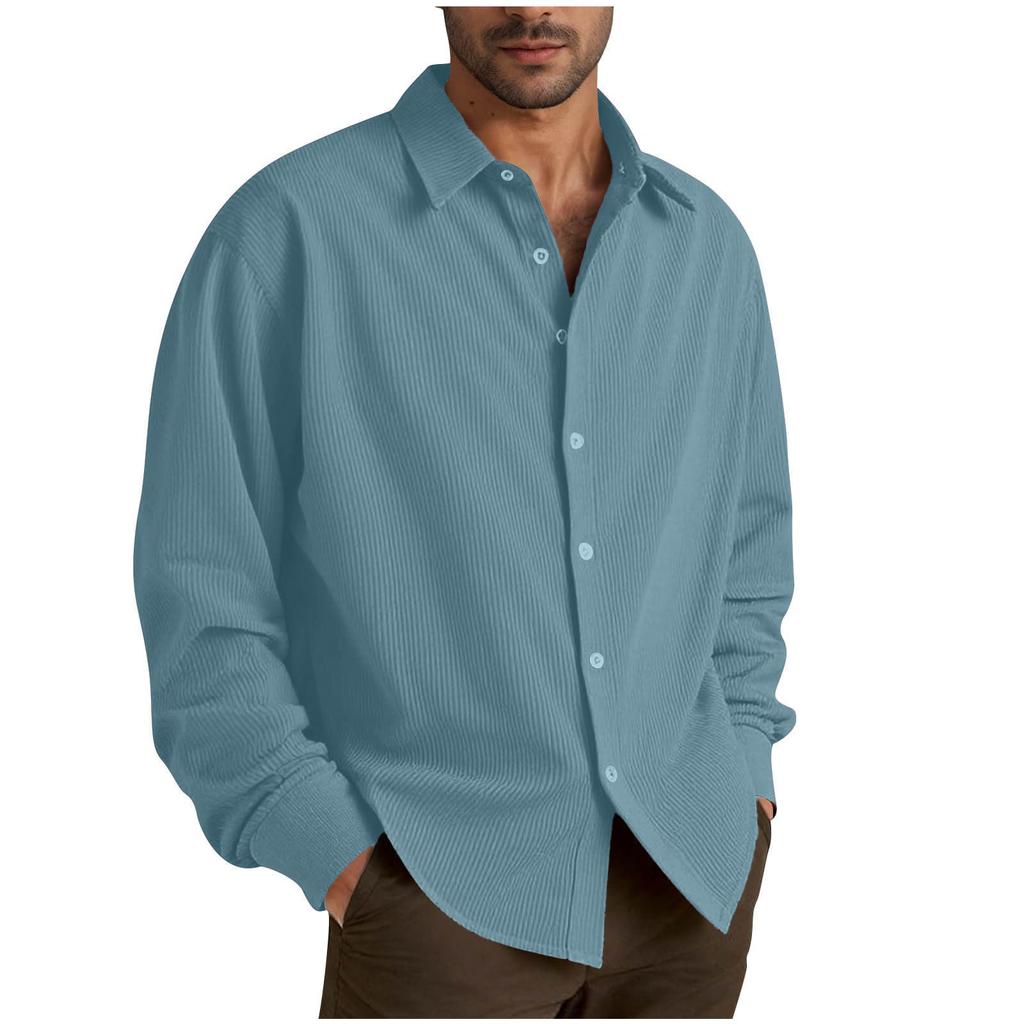 Men's Cotton Shirts Long Sleeve Casual Button Down Textured T-Shirt Loose Vacation Beach Lightweight Topsrt