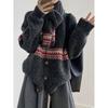 Жаккардовый кардиган-свитер Fair Isle женский шарф осень и зима свободная теплая вязаная куртка комплект из двух предметов