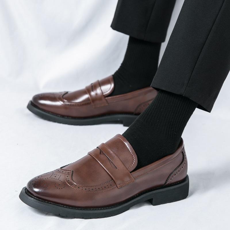 Ретро Пенни Лоферы Новые Мужские Остроносые Кожаные Броги Обувь Мужская Дизайнерская Формальная Свадебная Выпускной Вечер Платье для Возвращения Домой Обувь