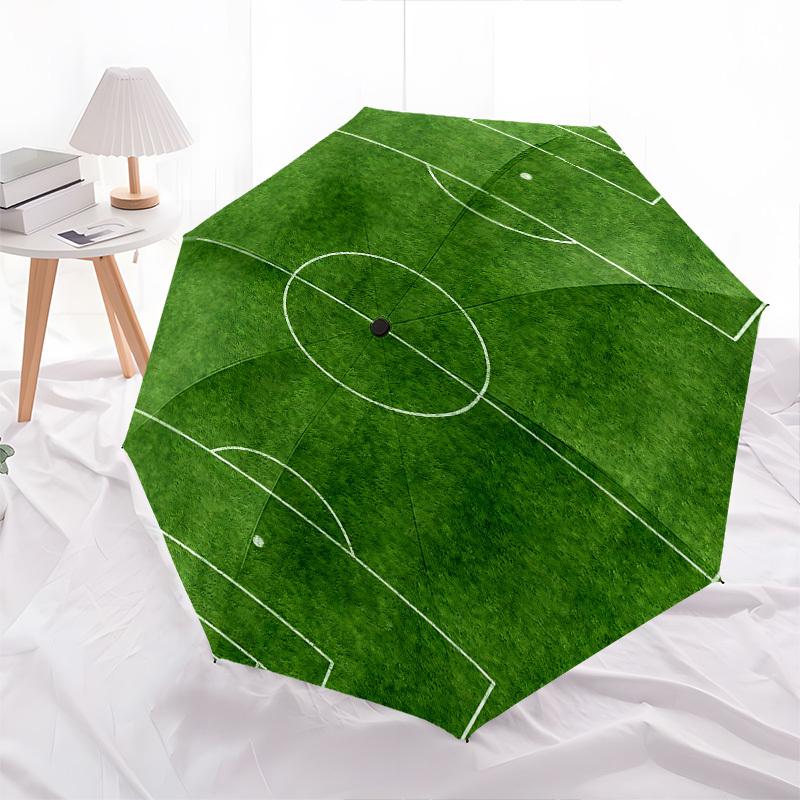 Soccer Field Themed Automatic Opening and Closing Umbrella, Brightly Colored 8-rib Portable Umbrella, Suitable for Men and Women, A Perfect