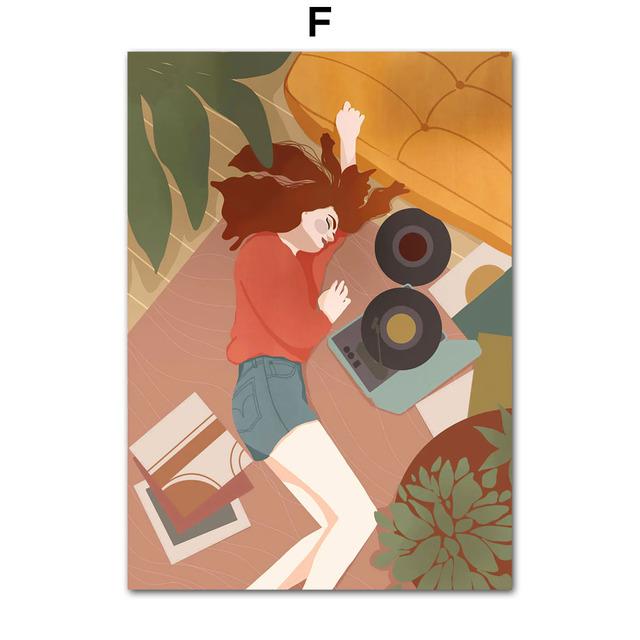 Tropical Girl Book Flower Cheetah Boho Nordic Posters And Prints Wall Art Canvas Painting Wall Pictures For Living Room Decor No Frame