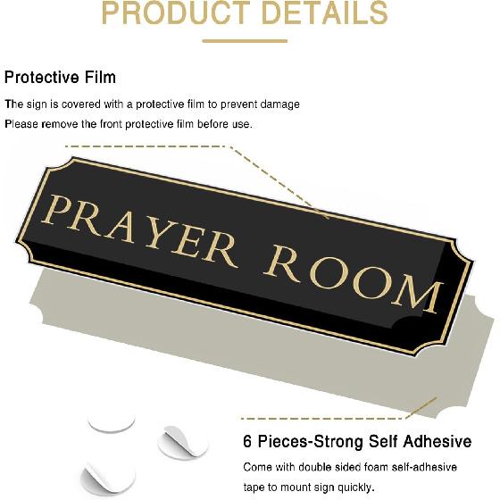 Prayer Room Sign Gold 12.5 * 4.5 inch,Thick Acrylic Self-Adhesive,Easy To tall and Highly Visible for Room House,Office and Business