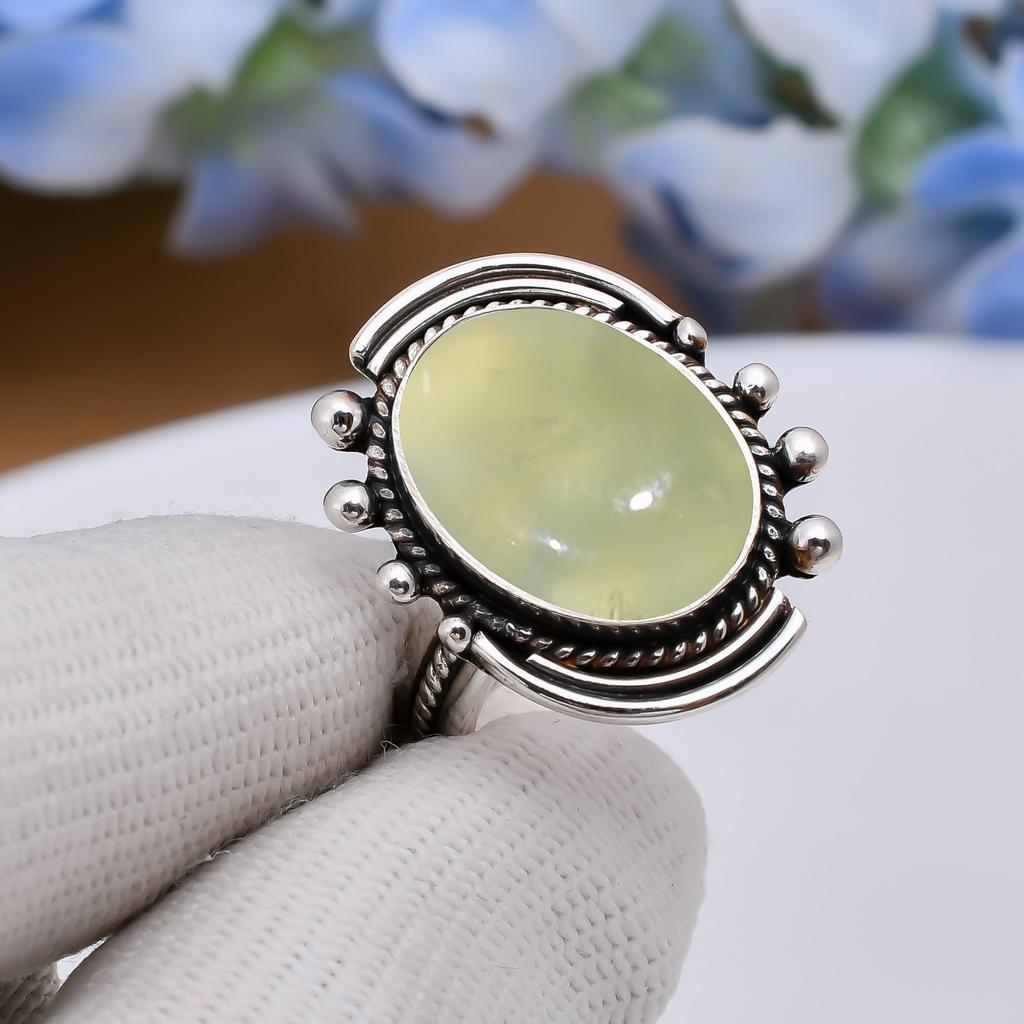 Пренит - Южная Африка Кольцо из стерлингового серебра 925 пробы V5019, Зеленое кольцо, Овальное кольцо, Подарок на День святого Валентина, Подарок для нее, Подарок на день рождения, Украшения ручной работы, Сил