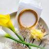 Yellow Calla Lilies and White Dried Flowers In a Hair Ornament with Mizuhiki and Gold Perfect for Bridal and Leaf. Coming-of-age Ceremonies,