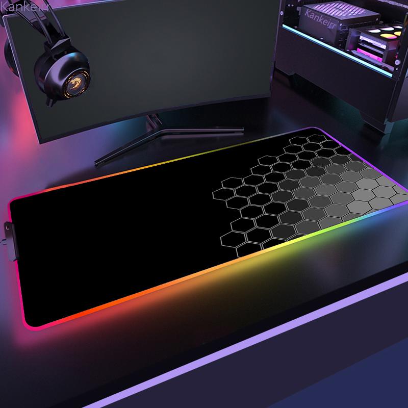 RGB Hexagonal Mouse Pad 900x350 LED Gaming Anime Geometric Luminous Anti-skid Computer Offices Cool Mousepad Desk Mat Laptop Rug
