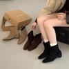 2025 осень и зима новые ботильоны челси на толстом каблуке с маленьким квадратным носком из замши с внутренней высотой, увеличивающей рост, ботильоны-невидимки, тонкие короткие ботинки женские