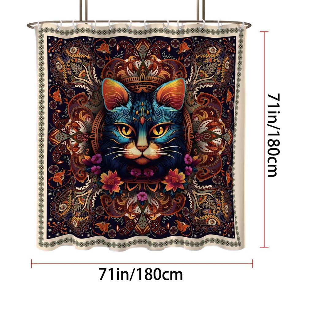 1 шт. Водонепроницаемая шторка для душа с принтом кошки, занавеска для ванной, перегородка, несколько размеров, 12 крючков, простая установка, защита конфиденциальности