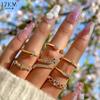7PCS Boho Knuckle Stacking Rings Set Gifts for Women Teen Girls Dainty Gold Zircon Crystal Moon Snake Joint Knot Mid Ring
