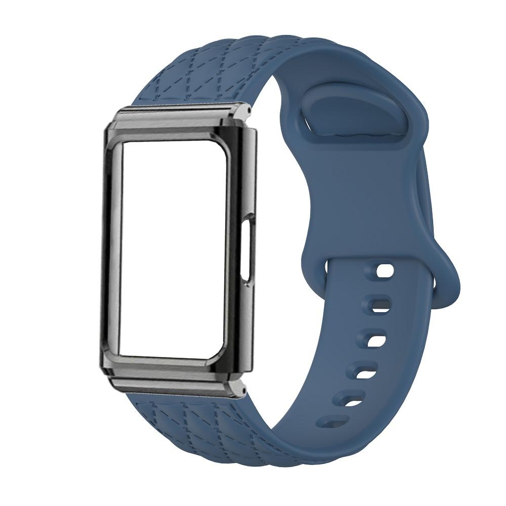 Diamond Texture Silicone Strap with Metal Protective Case for Huawei Band 11 / Huawei Band 11 Pro Replacement Smart Band Wristband
