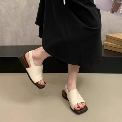 Сандалии на толстой подошве 3 см, сандалии-одно слово для женской летней обуви 2025, новые простые и продвинутые французские ретро сандалии с открытым носком