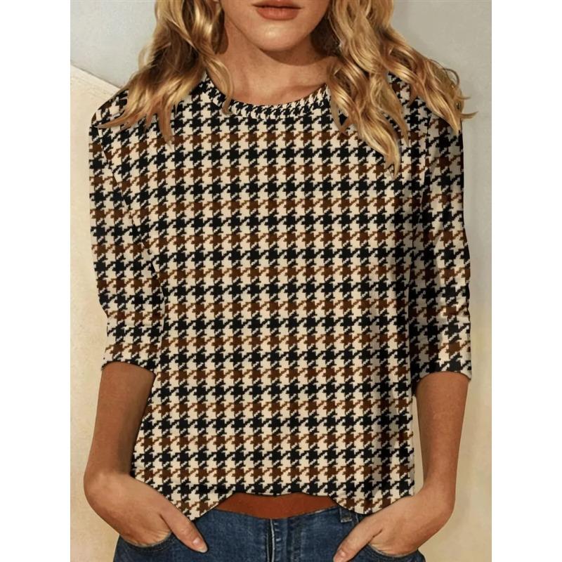 Summer Women's 3D Printed Crew Neck Long Sleeve T-Shirt Fashion Versatile Trend Breathable Casual