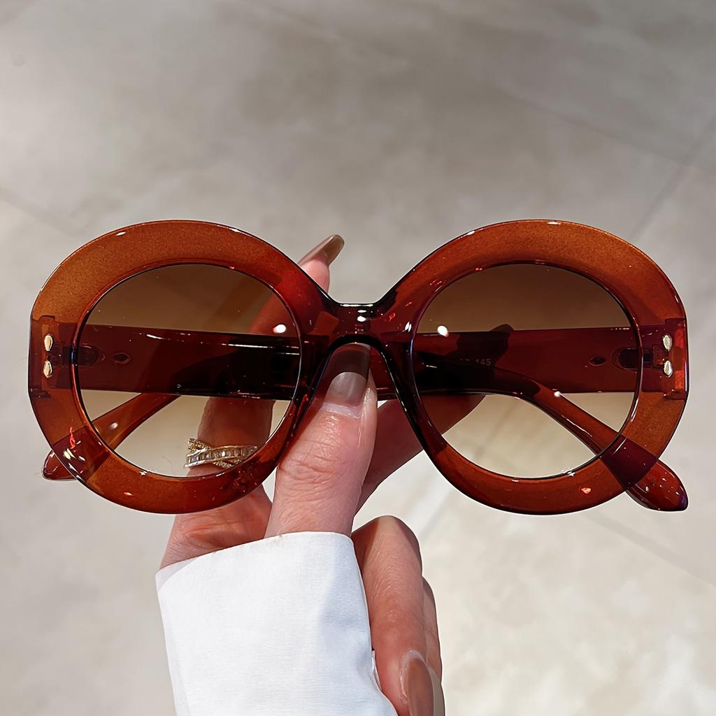 Новая пара женских круглых солнцезащитных очков, простых однотонных универсальных солнцезащитных очков с декоративными заклепками