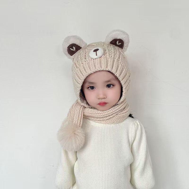 Детские шапки осень и зима детские шарфы интегрированные теплые шерстяные шапки с защитой ушей для мальчиков и девочек утолщенные вязаные шапки-пуловеры