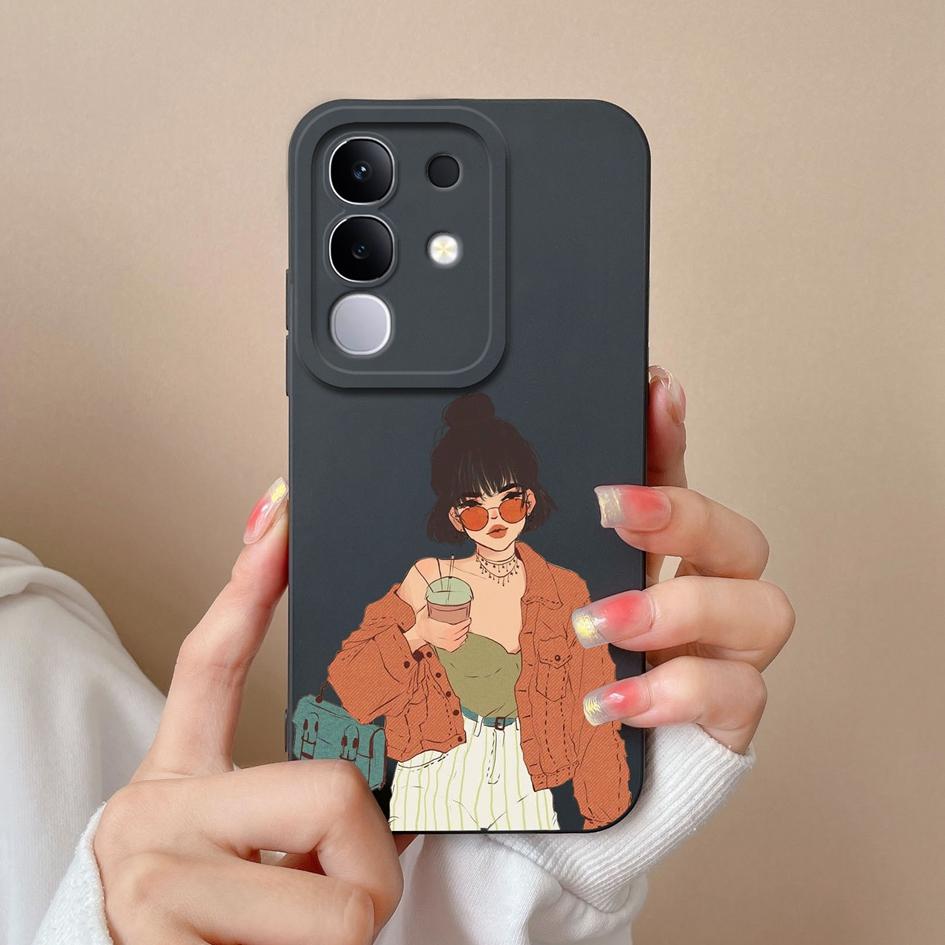 Чехол для Vivo S19 Pro Y04 T4x iQOO Z9s V30 V40e V50 V40 Lite(ИДН) Y29 Y29S Y39 Y19S Чехол из жидкого силикона с милым узором для Vivo Capa