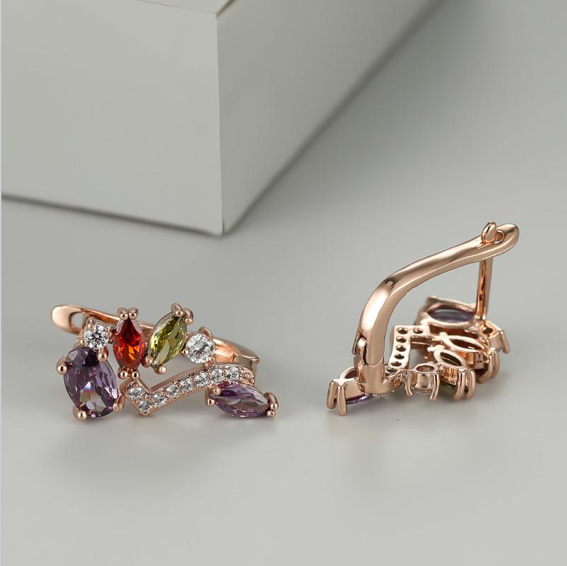 1 Pair Rose Gold Color Multicolor Birthstone Dangle Earrings Marquise Cut Red Purple Olive Green Stone Ear Drop Flower Leaf Earrings Delicate Jewelry