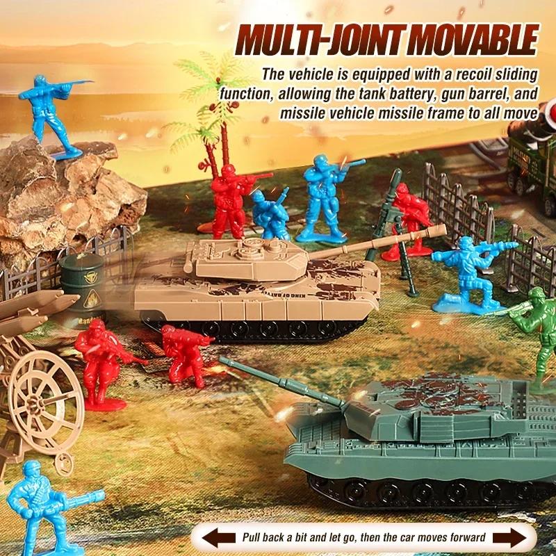 Military Model Set Pull-back Cars Simulates Tanks Fighter Jets Soldier Models Children's Toy Vehicles Toys for Boys Kids Gifts